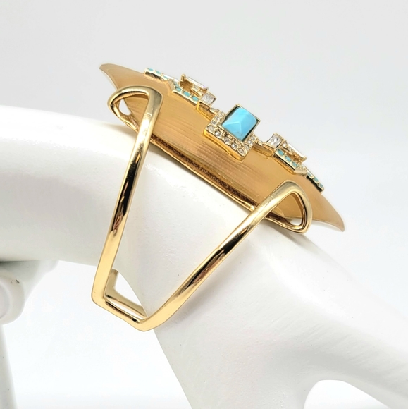 Alexis Bittar Phoenix Deco Gold Lucite Swarovski Crystal + Turquoise Cuff - Picture 11 of 14